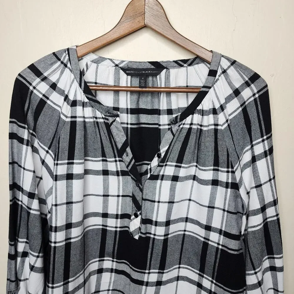 White House Black Market Plaid 1/2 Sleeve Top Women's Size 4
